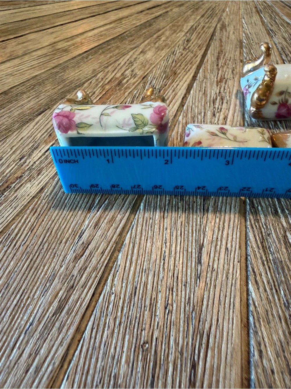 Pair Vintage Mini Porcelain Footed Trinket Boxes Pink Rose Floral Gold ring box